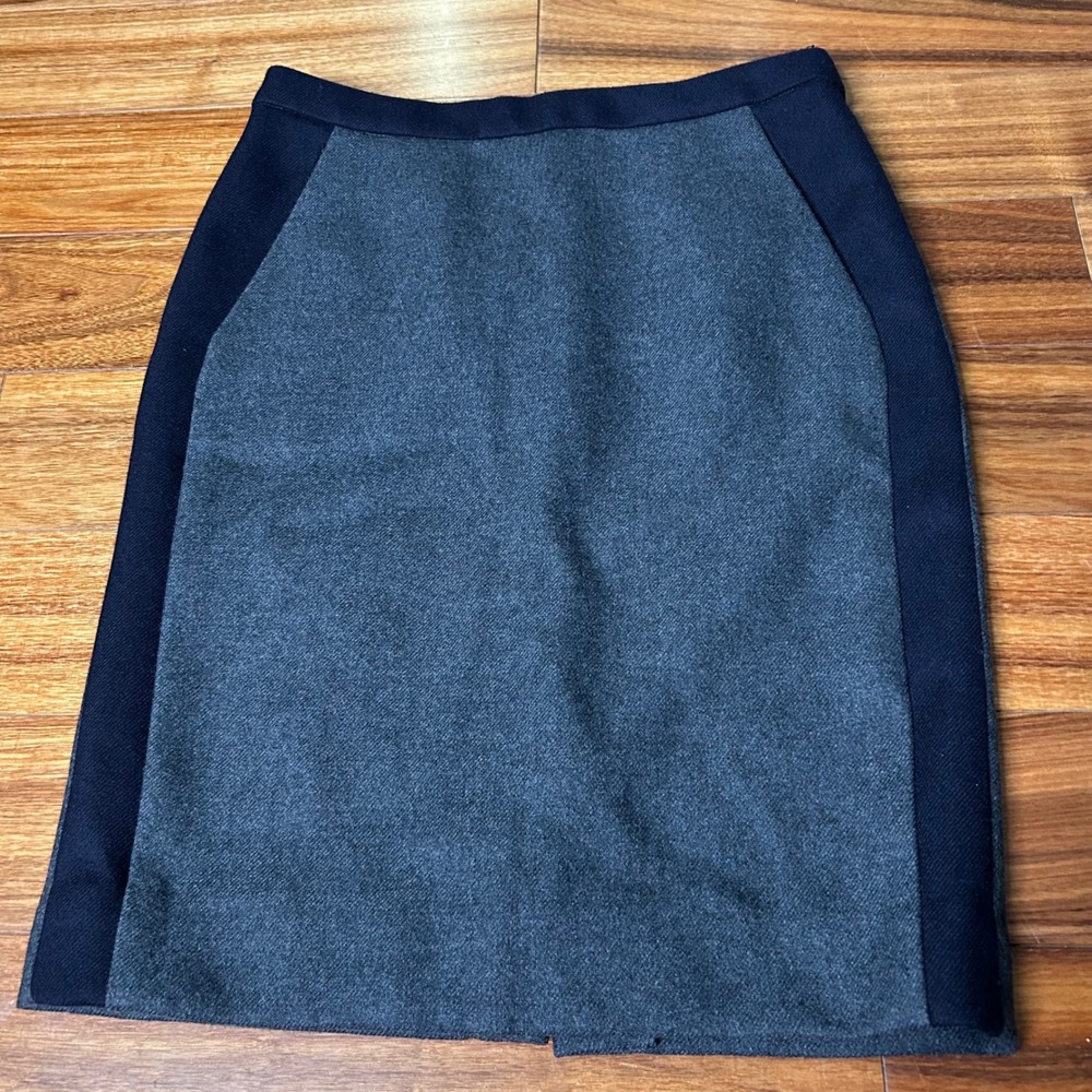J. Crew No. 2 Pencil Wool Skirt Gray Navy Blue Career Office Women's Size‎ 0